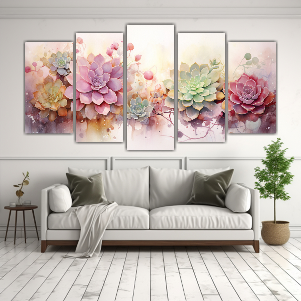 cuadro-tela-moderno-abstracto-flores-suculentas-oro-y-rosa-surrealista-1