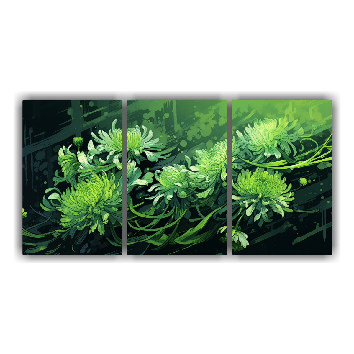 cuadros-abstractos-chrysanthemums-en-tonos-verdes-con-atm-sfera-neonoir