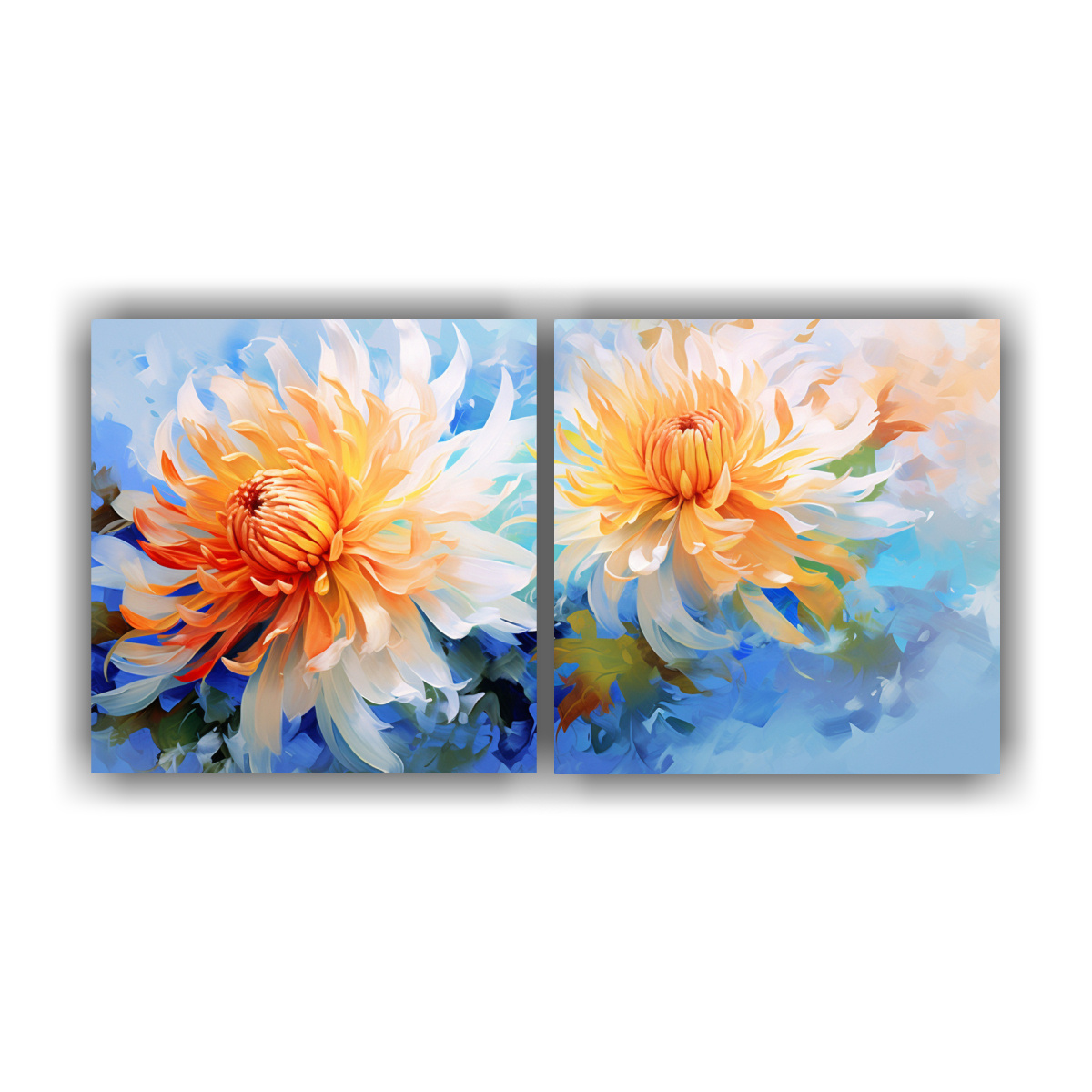 cuadros-abstractos-de-flores-crisantemos-en-colores-naranja-y-azul
