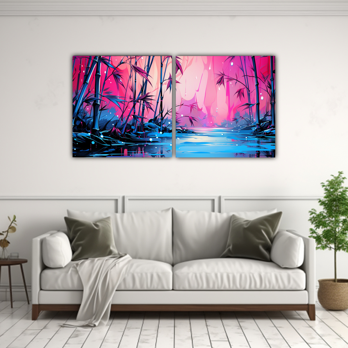 cuadros-acuarela-cultura-de-hojas-de-bamb-en-turquesa-y-rosa-atm-sfera-neonoir-1