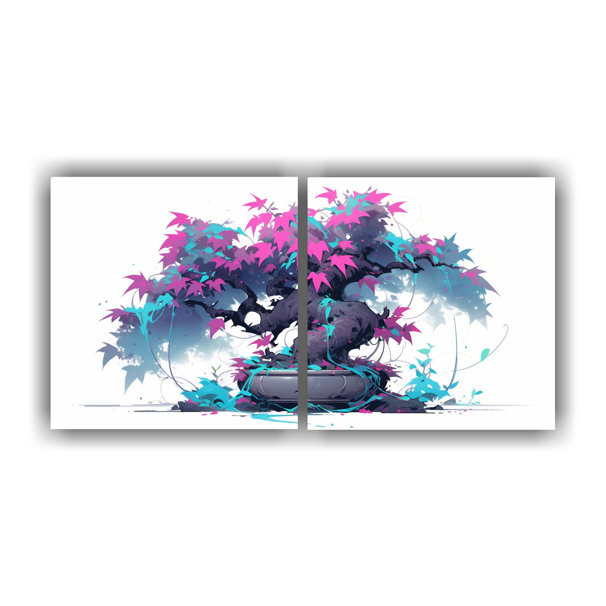 cuadros-acuarela-para-oficina-en-colores-fucsia-y-turquesa-con-rbol-bons-i-p-rpura