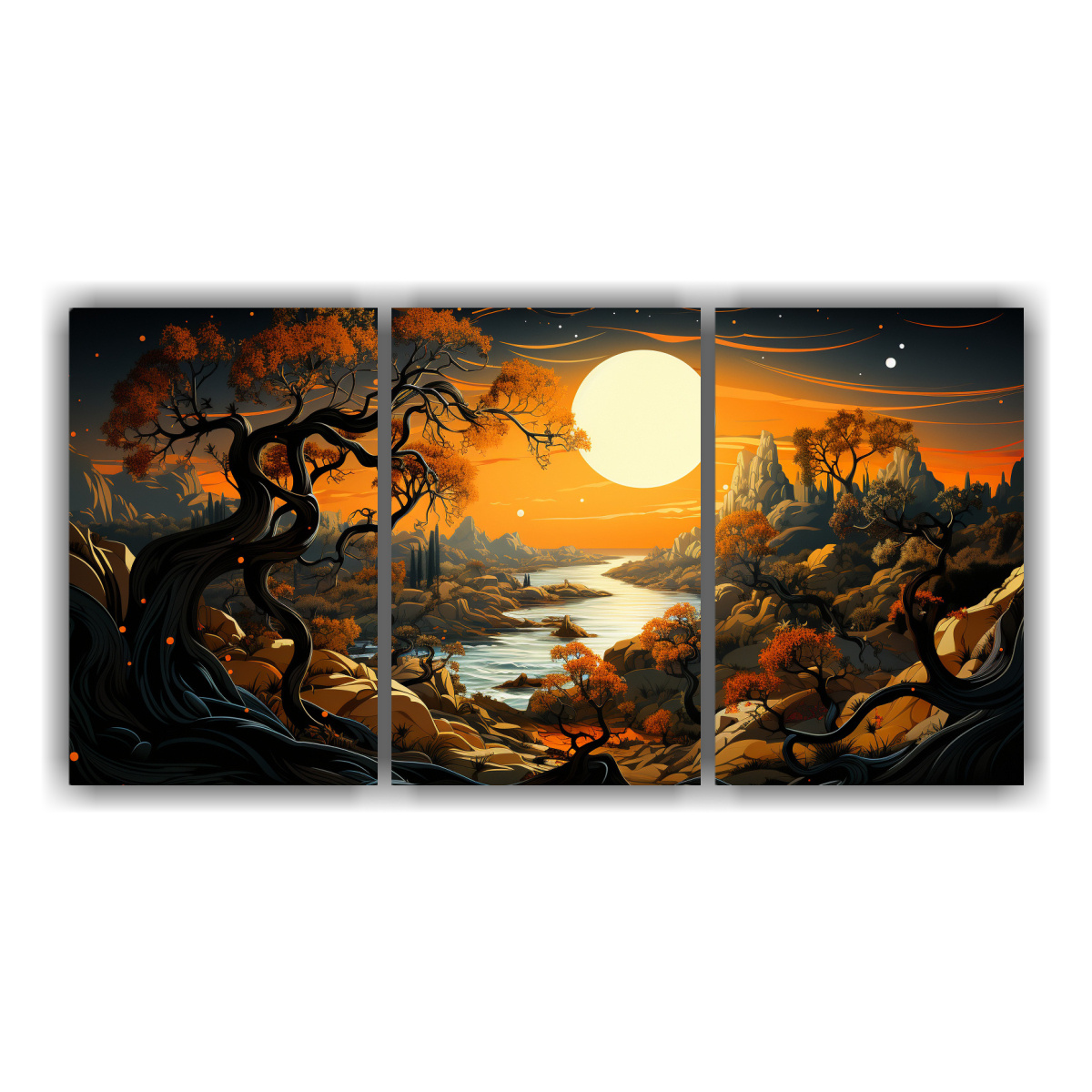 cuadros-armon-a-rbol-olivo-colores-negro-y-naranja-neonoir