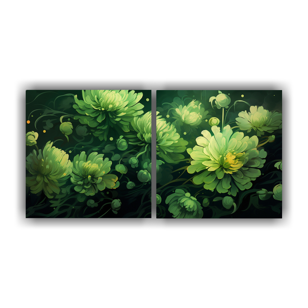cuadros-creativos-con-crisantemos-en-tonos-verdes-y-atmosfera-neonoir