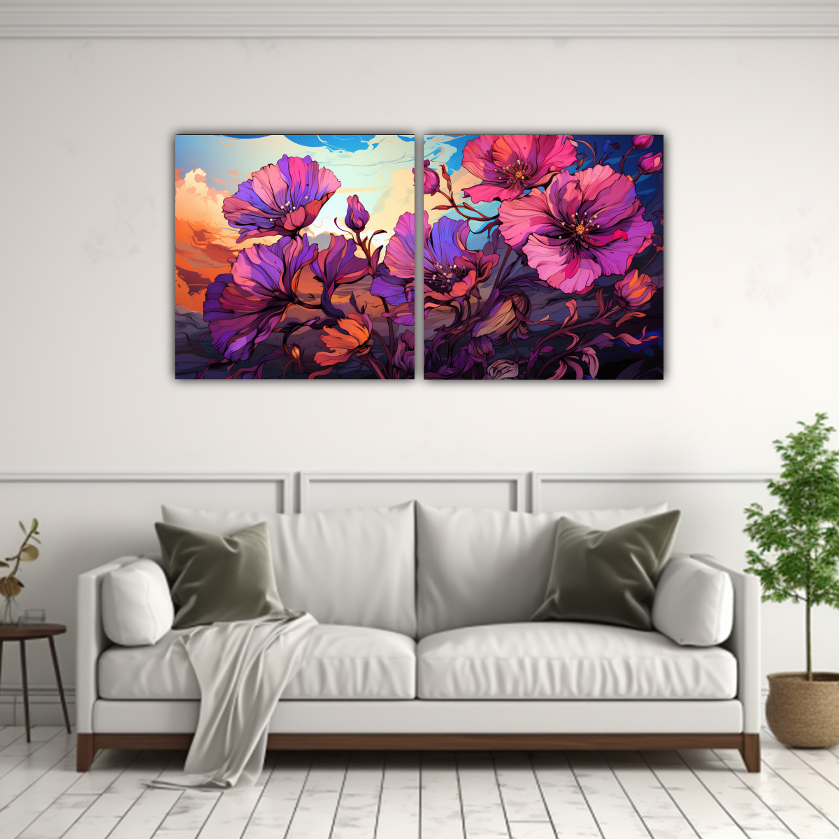 cuadros-cuadro-sim-trica-de-hierbas-de-cal-ndula-en-tonos-p-rpura-ambiente-neonoir-neo-1