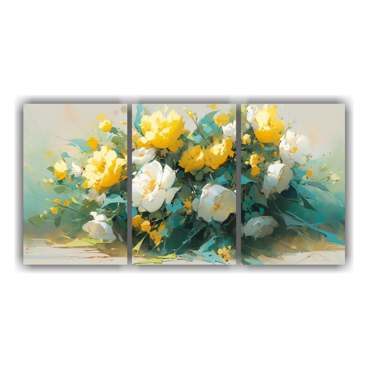 cuadros-de-composici-n-arm-nica-amarillo-y-teal-con-flores-en-lienzo