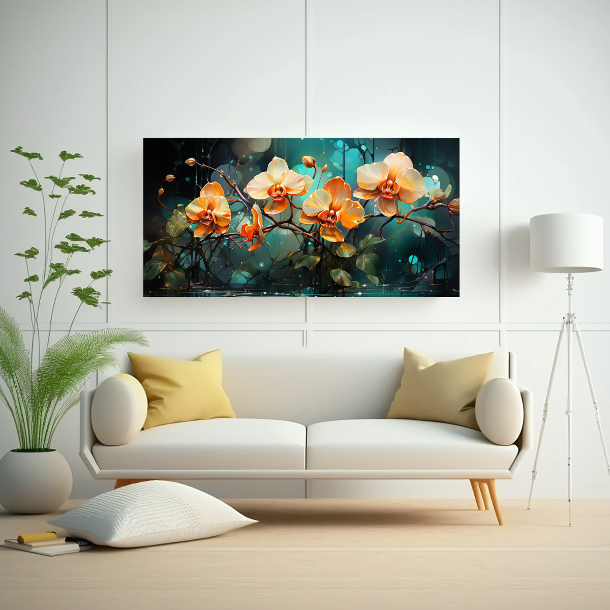 cuadros-de-decoraci-n-para-cocina-con-flores-orqu-deas-en-tonos-verdes-y-ambiente-neonoir-1