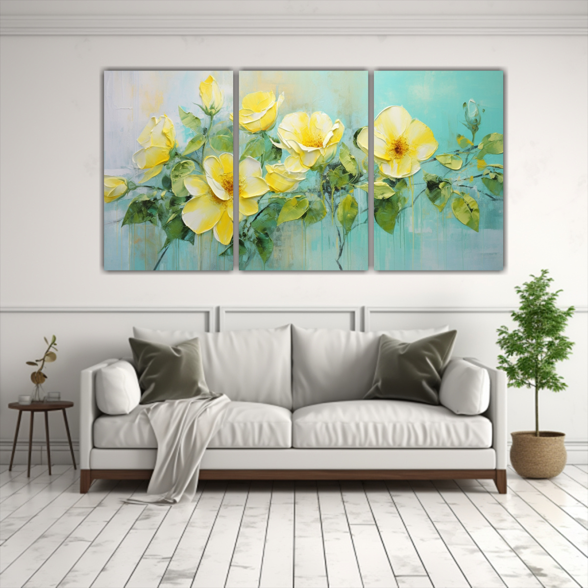 cuadros-de-flores-amarillo-y-verde-pintura-en-lienzo-1