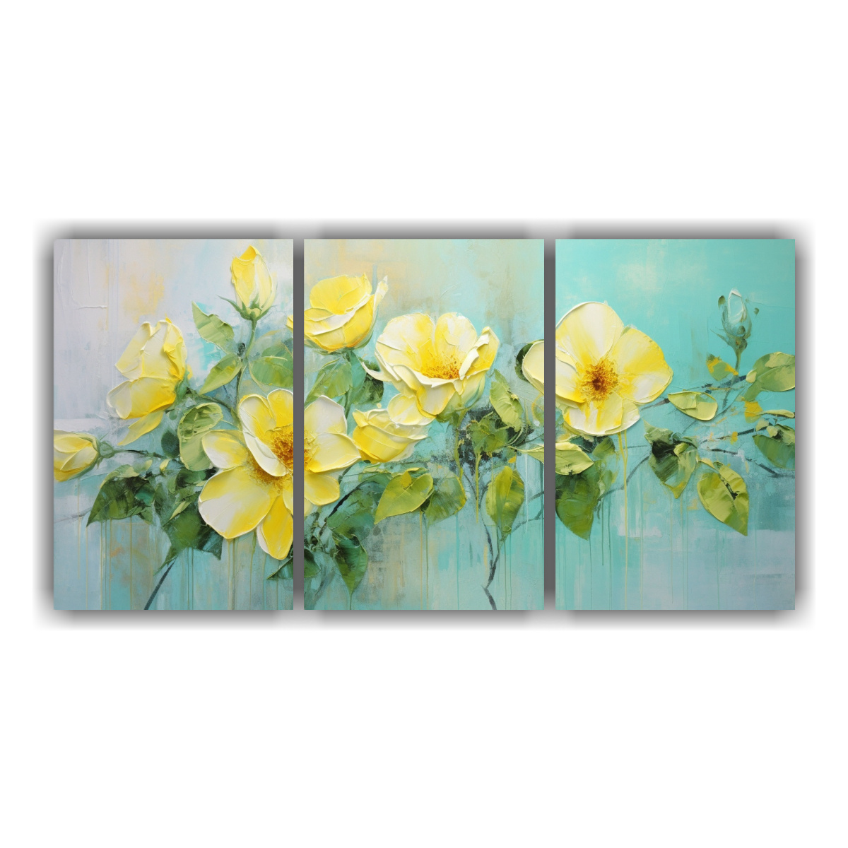 cuadros-de-flores-amarillo-y-verde-pintura-en-lienzo