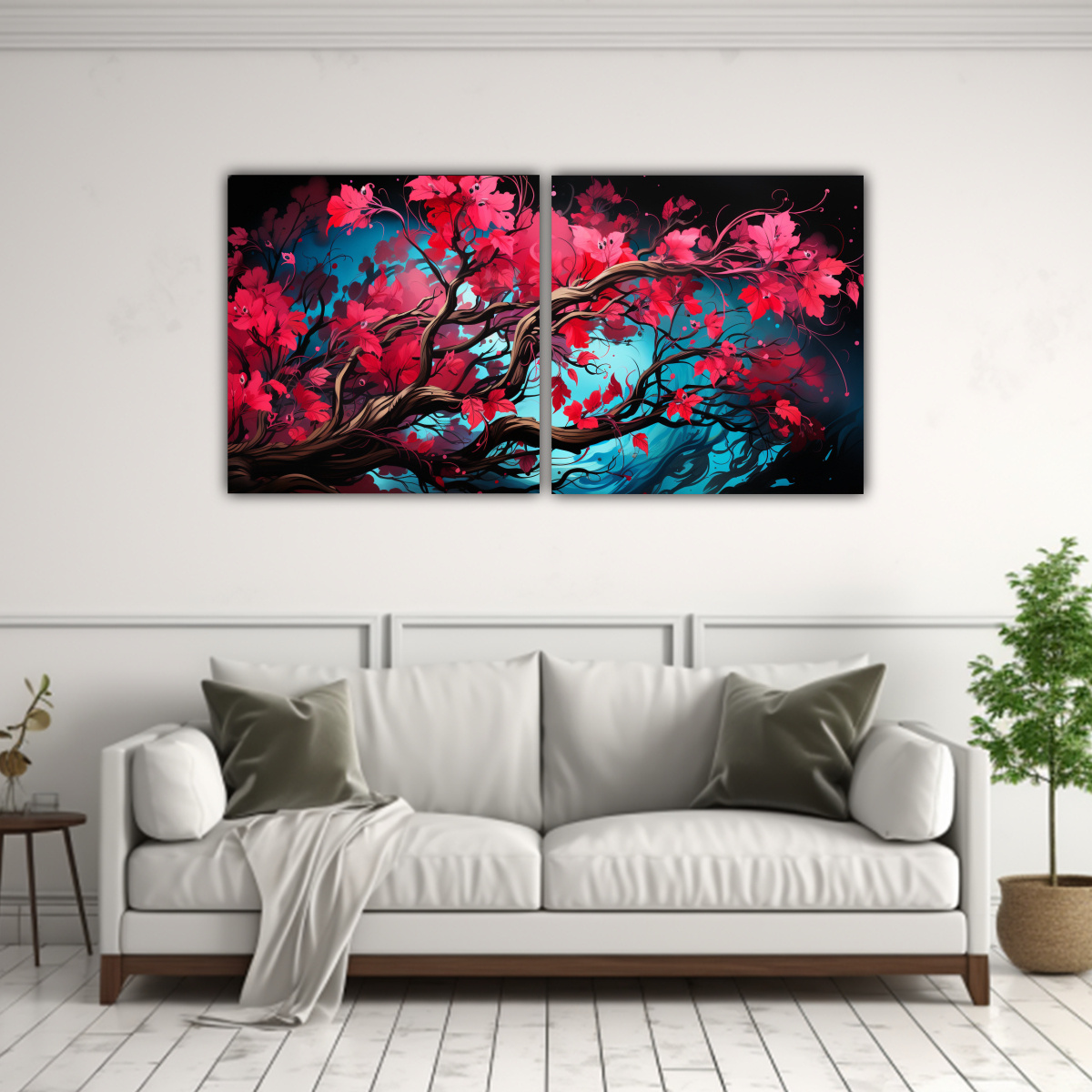 cuadros-de-imagen-neonoir-de-cultura-fuchsia-bonsai-en-rojo-y-turquesa-1