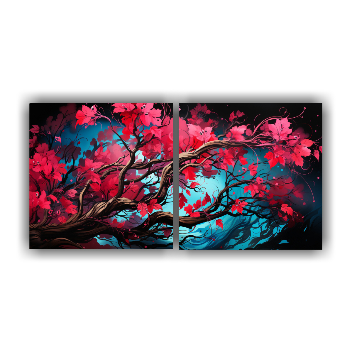 cuadros-de-imagen-neonoir-de-cultura-fuchsia-bonsai-en-rojo-y-turquesa