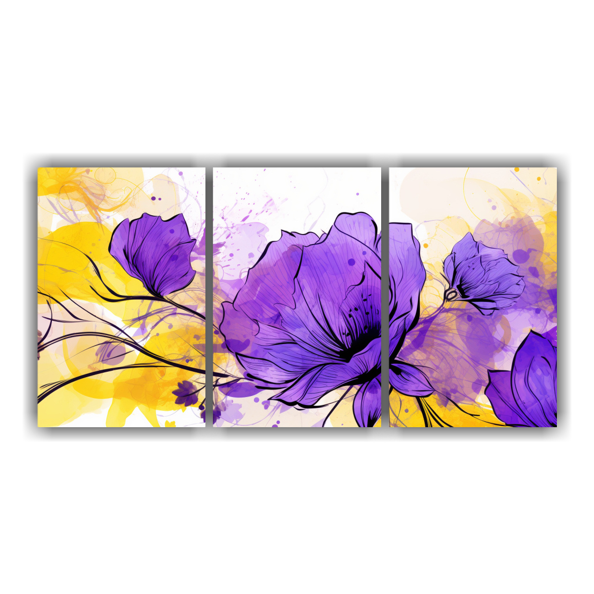 cuadros-decorativos-amarillo-y-morado-para-living-con-estilo-neonoir-en-tres-cuadros-espectaculares