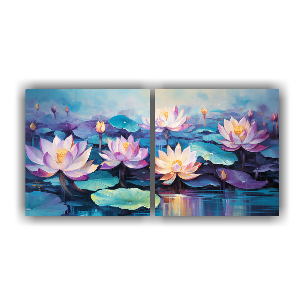 cuadros-decorativos-con-relieve-de-flores-de-loto-en-tonos-p-rpura-y-turquesa