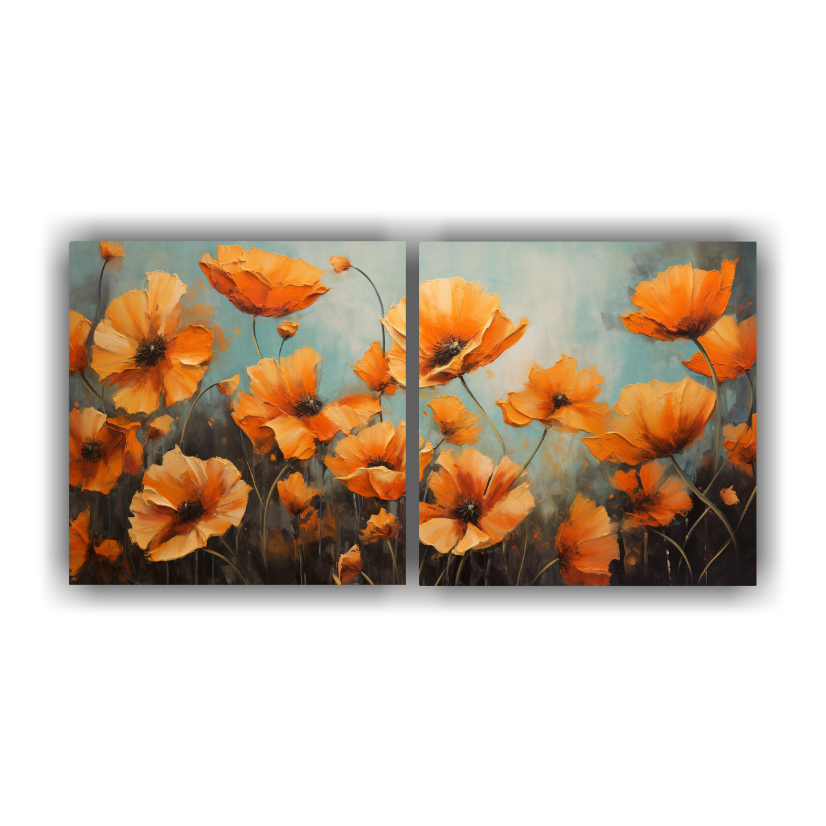 cuadros-flores-alegres-en-naranja-y-negro-en-lienzo