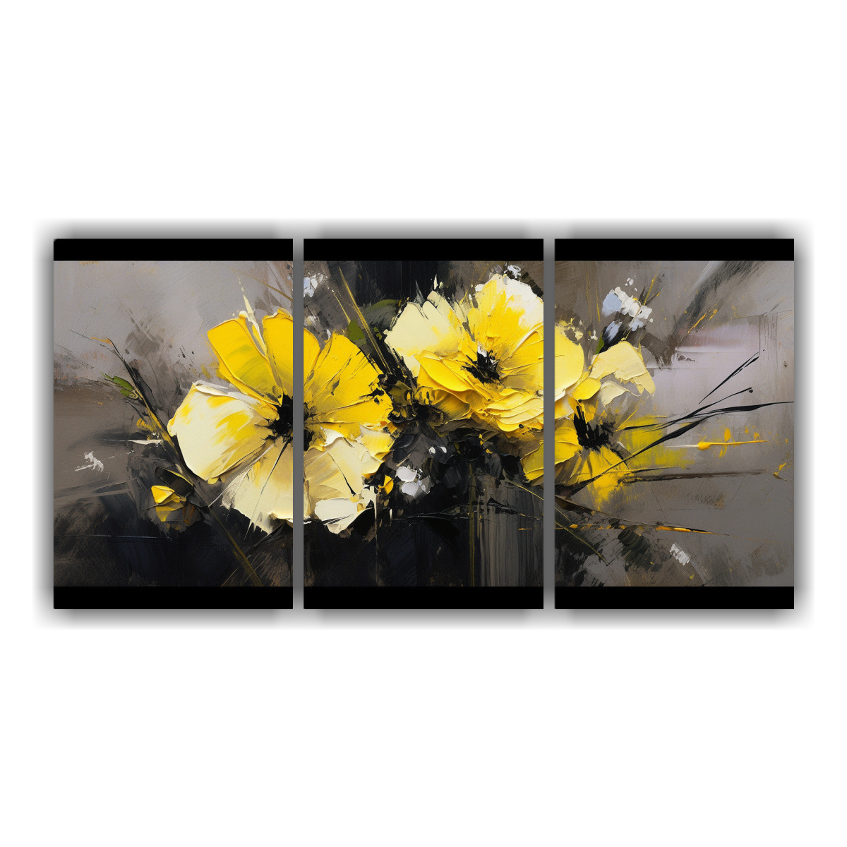 cuadros-flores-amarillo-y-negro-patr-n-intenso-set-de-3
