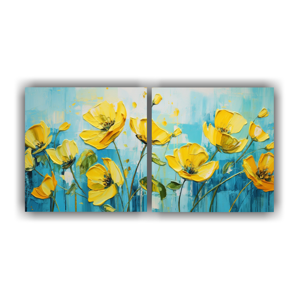 cuadros-inspiradores-de-flores-amarillas-y-cian-para-decorar-el-comedor