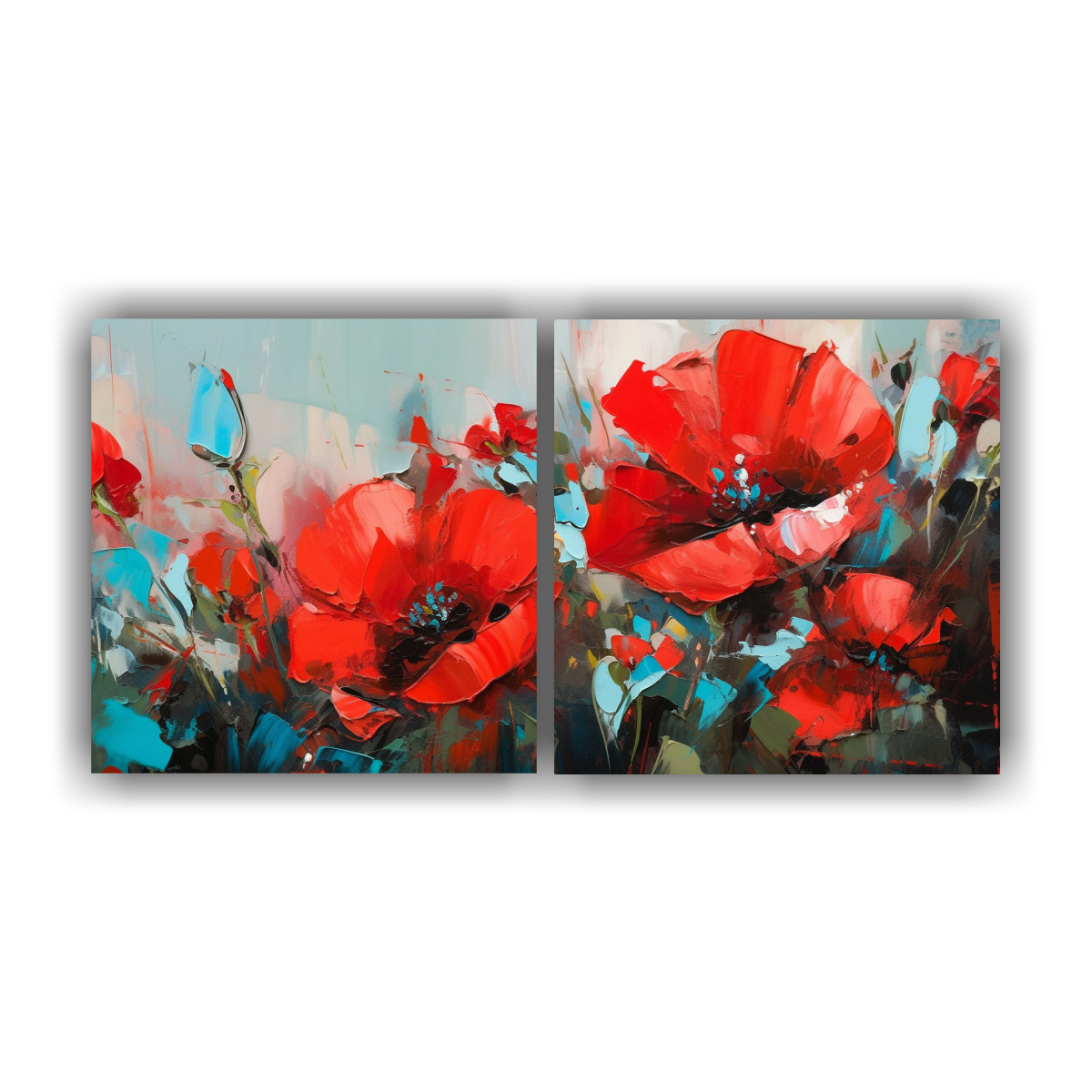 diptico-intenso-patr-n-sim-trico-a-rojo-y-turquesa-flores-pintura-sobre-lienzo-en-decoraci-n-pinturas