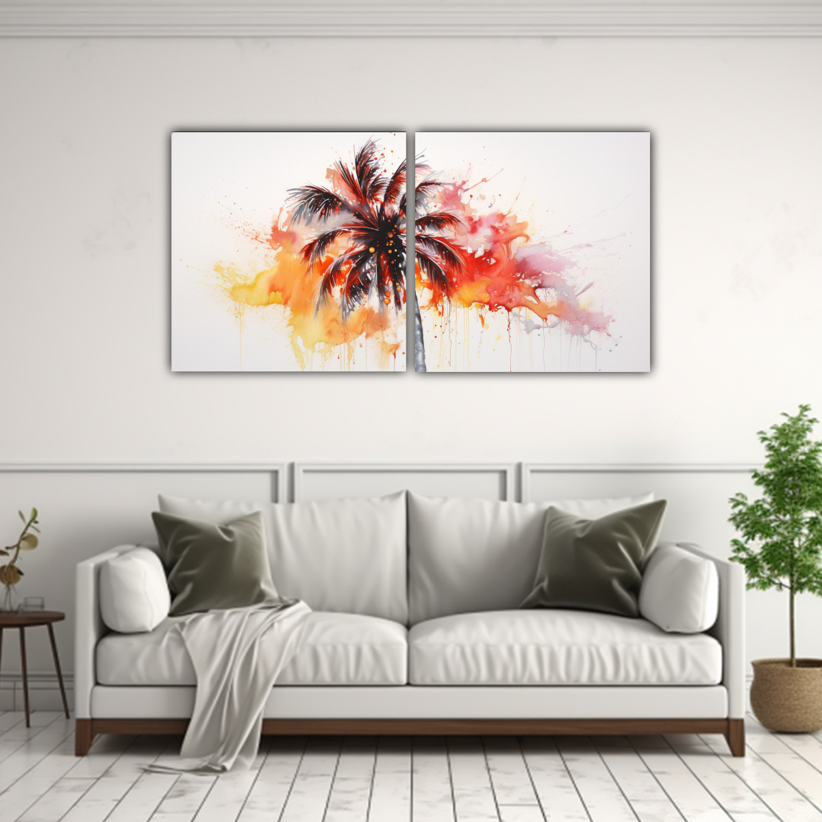diptico-vintage-impresionante-de-palma-roja-y-naranja-pintura-abstracta-del-agua-1