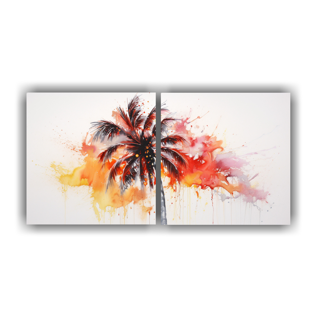 diptico-vintage-impresionante-de-palma-roja-y-naranja-pintura-abstracta-del-agua