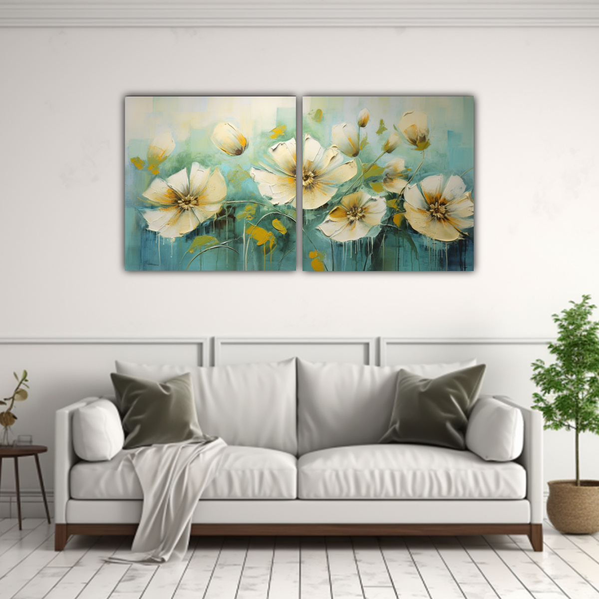 dos-cuadros-hermoso-en-color-completo-pintura-de-flores-en-lienzo-en-verde-y-dorado-1