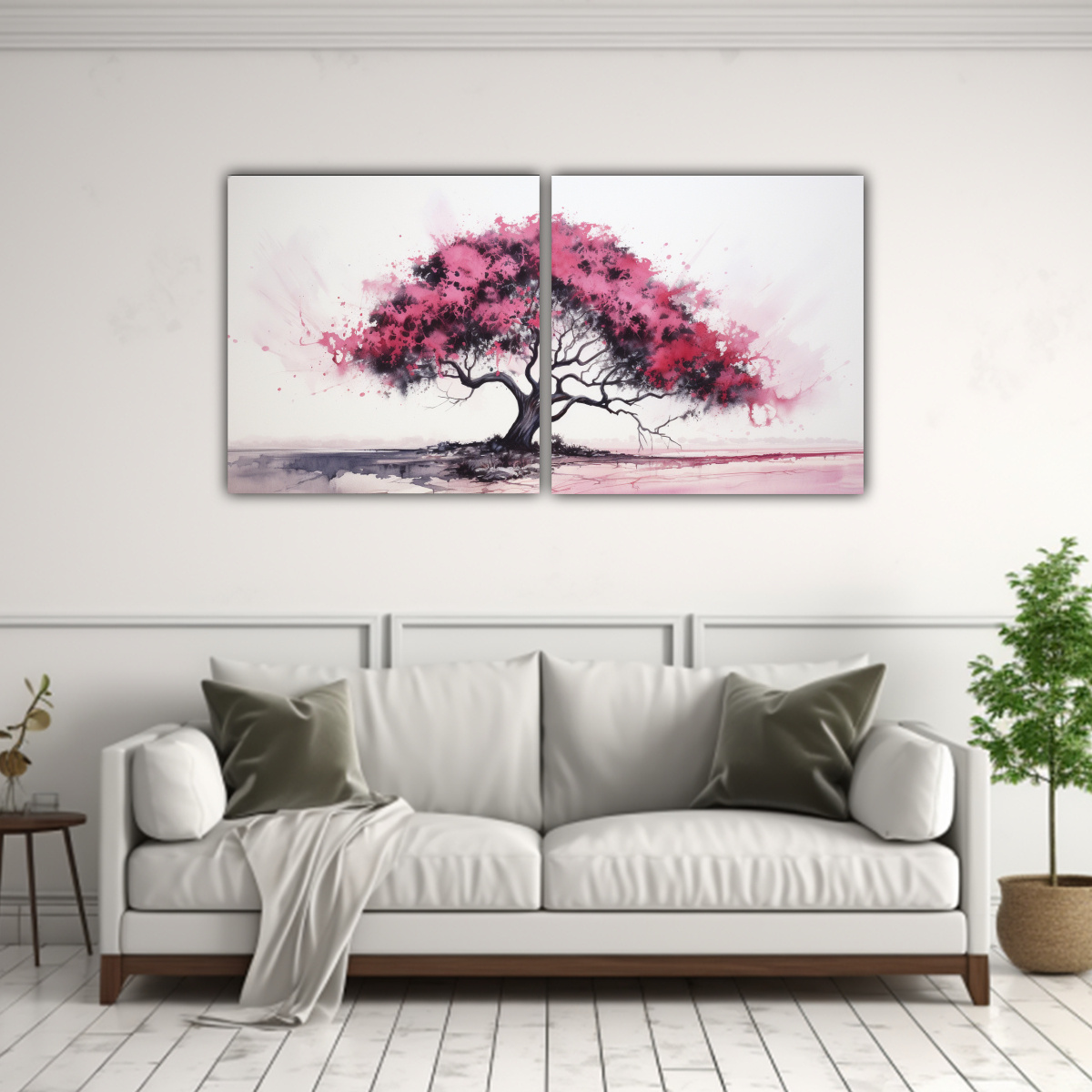 dos-cuadros-inspiradores-en-negro-y-rosa-pintura-abstracta-sobre-el-rbol-de-acacia-1