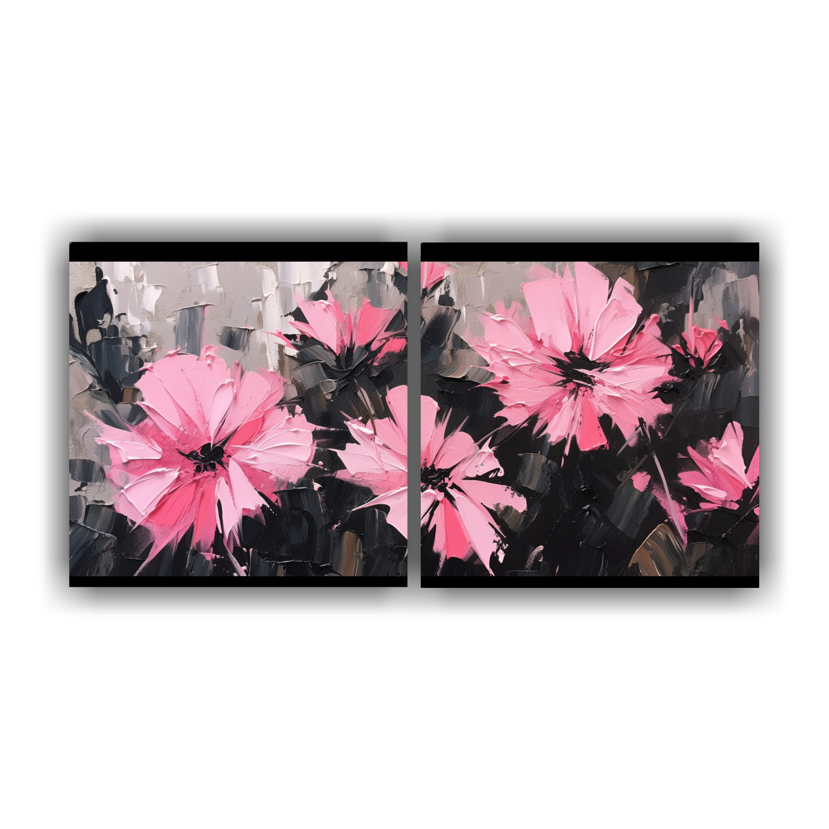 dos-lienzos-de-tela-moderno-tematica-flores-en-negro-y-rosa