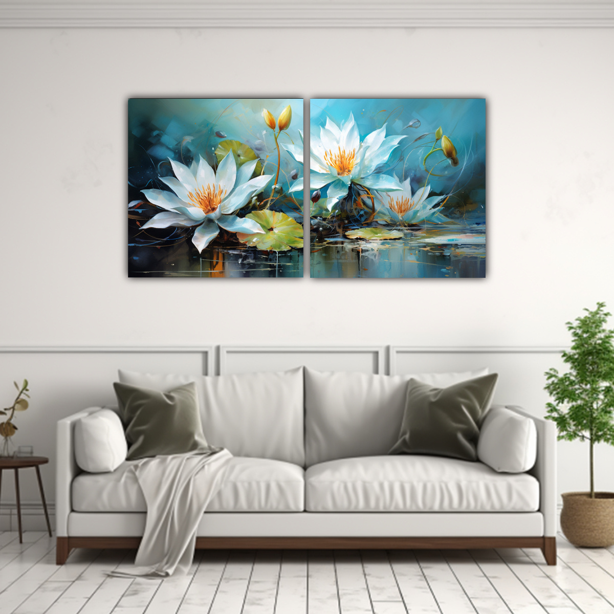 dos-lienzos-de-tela-tonos-simplicidad-a-lilies-turquesa-y-negro-pinturas-abstractas-de-flores-1