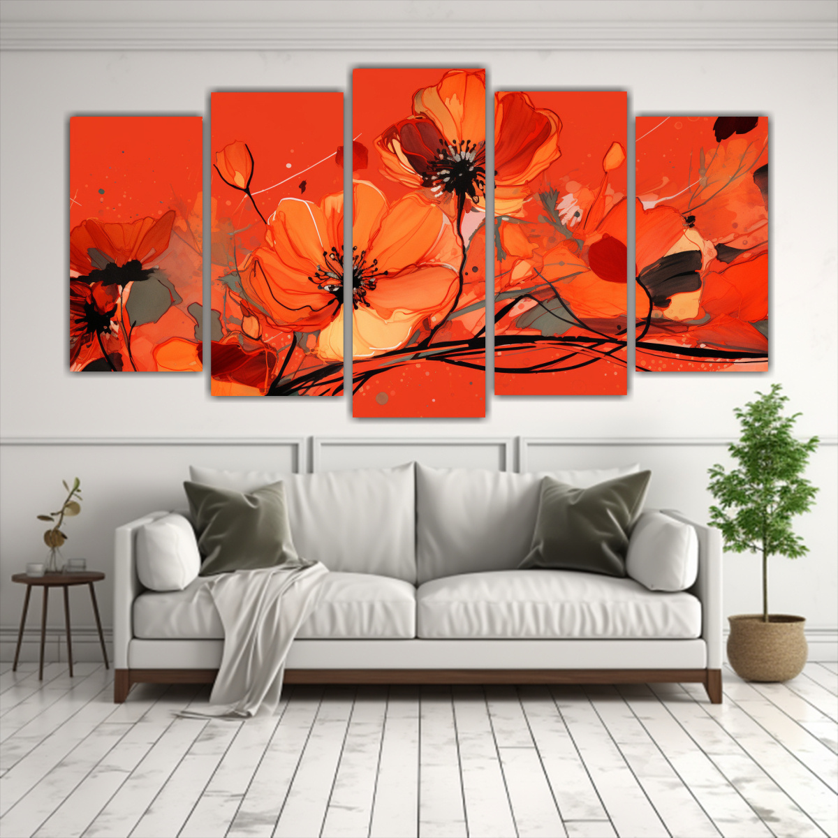 escena-de-cinco-telas-en-bastidor-moderno-ambiente-neonoir-en-rojo-y-naranja-1