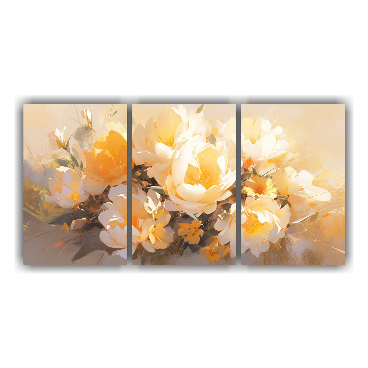 flores-amarillas-y-doradas-en-perspectiva-intensa-tr-ptico-de-pintura-en-bastidor-patr-n-de-tres-telas-