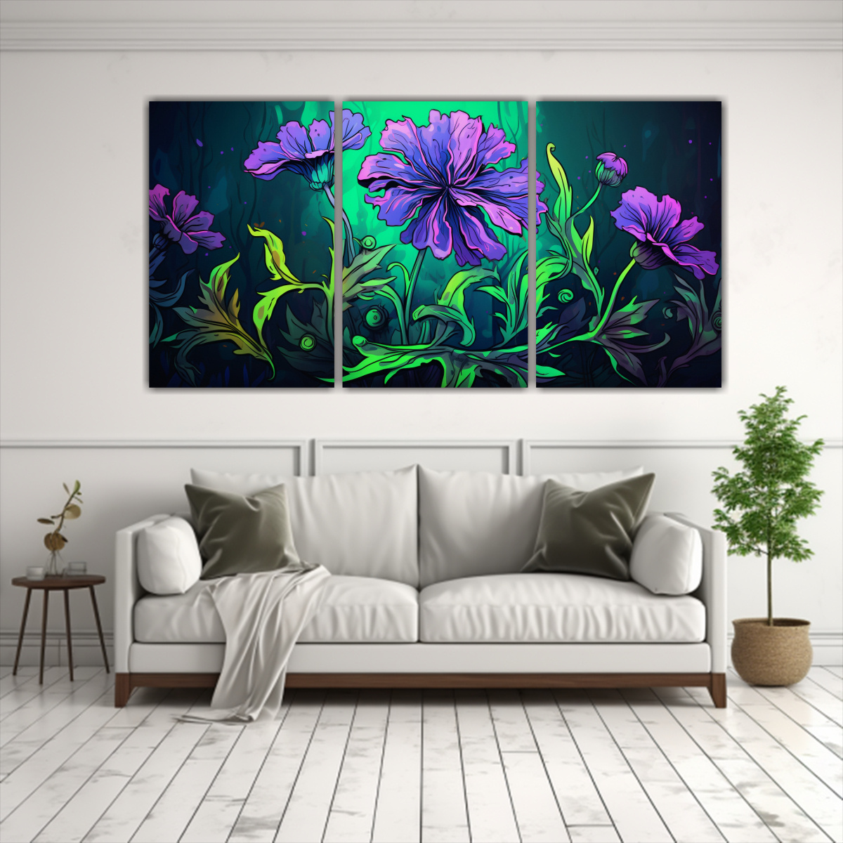 juego-3-lienzos-movimiento-reflejo-hierbas-maravilla-en-verde-y-morado-atmosfera-neonoir-1