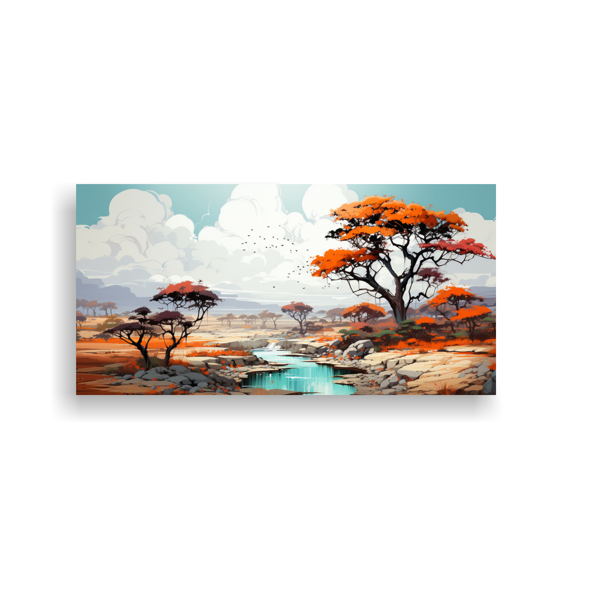 lienzo-dise-o-escenario-savanna-y-desierto-turquesa-y-naranja-abs