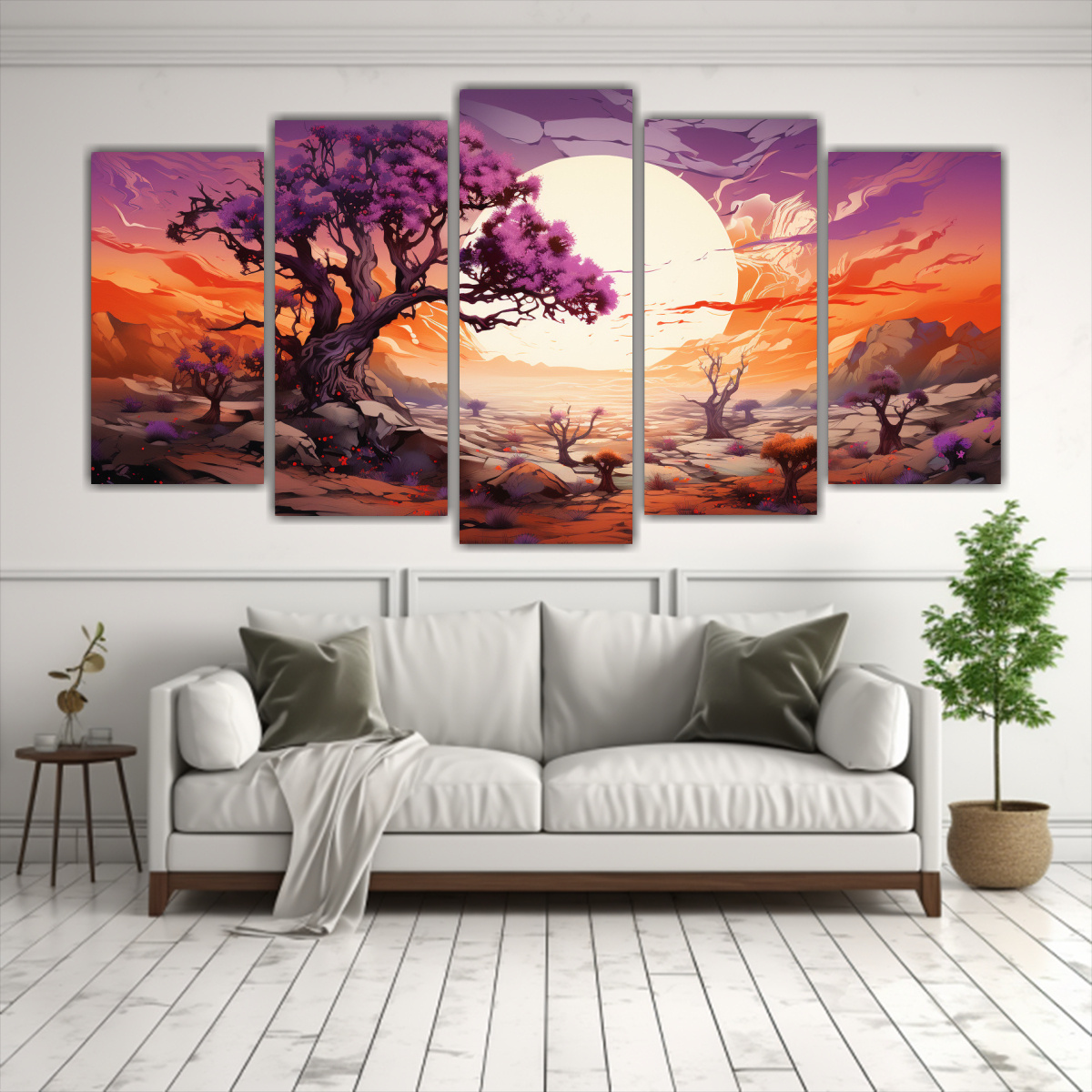 paisaje-alegre-joshua-tree-en-morado-y-naranja-juego-de-5-lienzos-1
