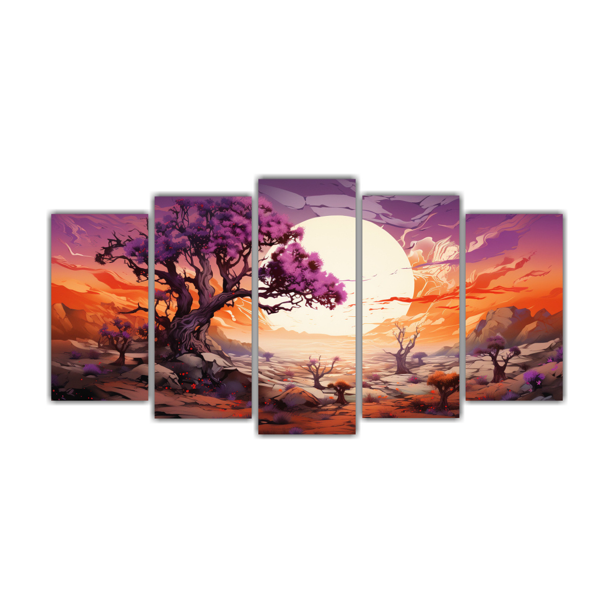 paisaje-alegre-joshua-tree-en-morado-y-naranja-juego-de-5-lienzos