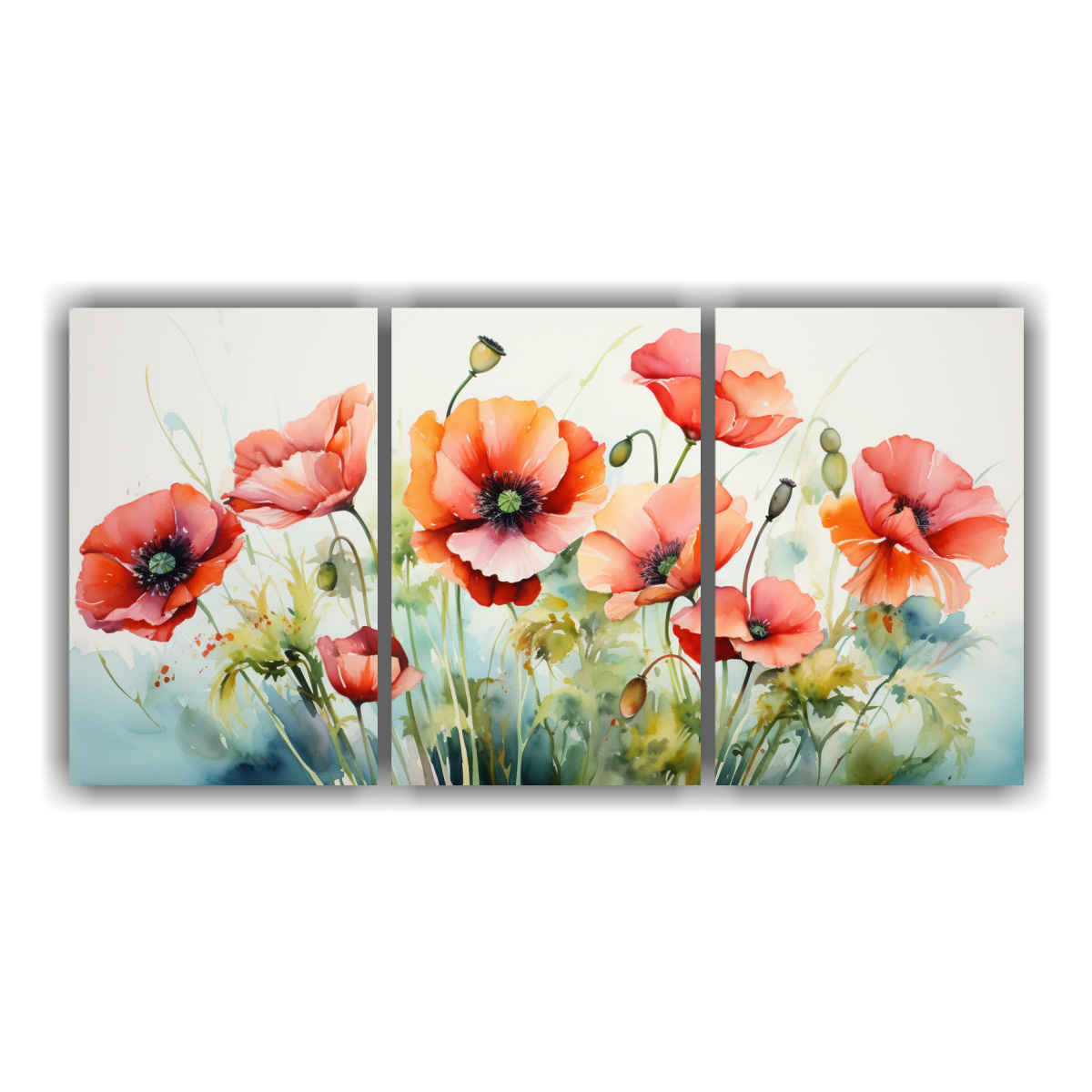 pintura-abstracta-de-amapolas-en-colores-verde-y-rojo