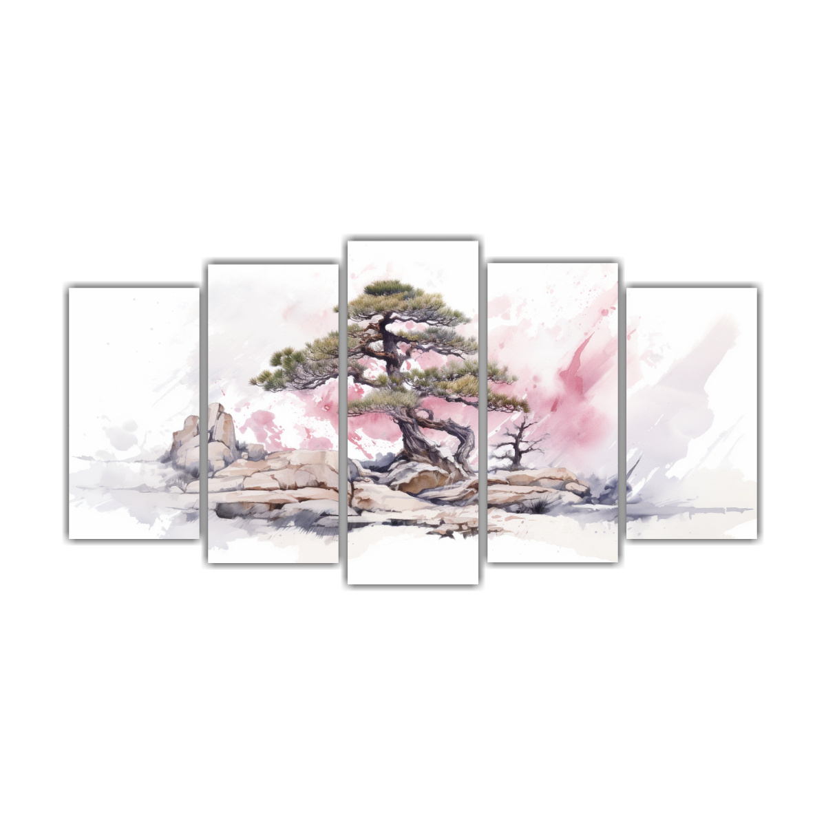 pintura-abstracta-de-decoraci-n-cinco-composiciones-cuadro-m-gico-de-un-rbol-bons-i-de-pino-en-colores-blanco-y-rosa