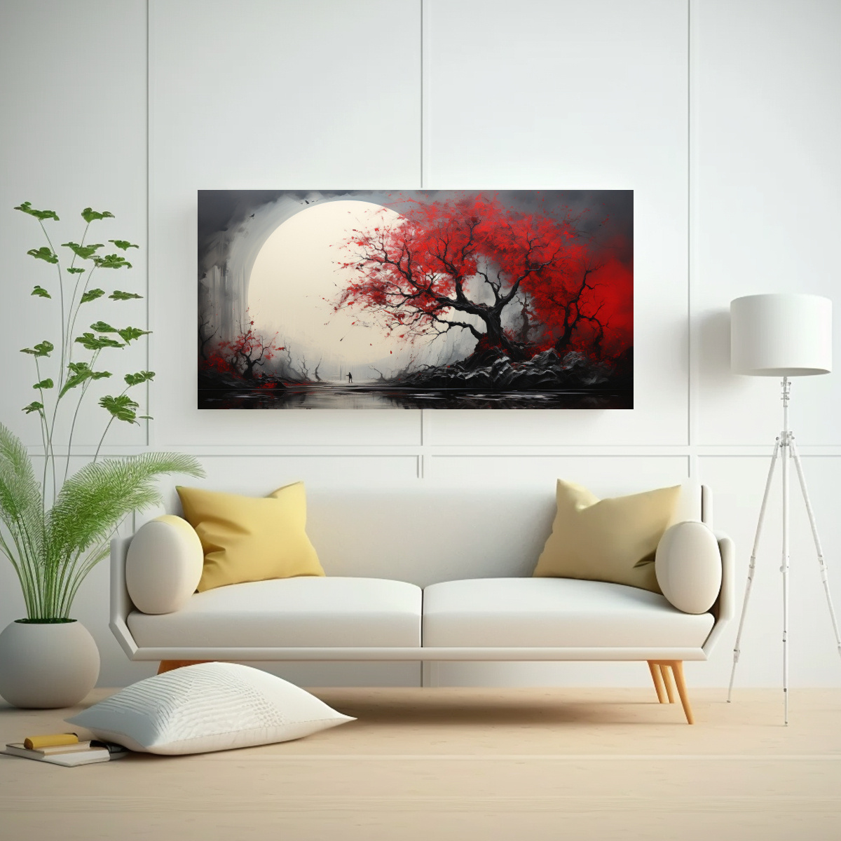 pintura-abstracta-de-figuras-en-bastidor-colores-rojo-y-negro-de-un-rbol-en-un-bosque-1