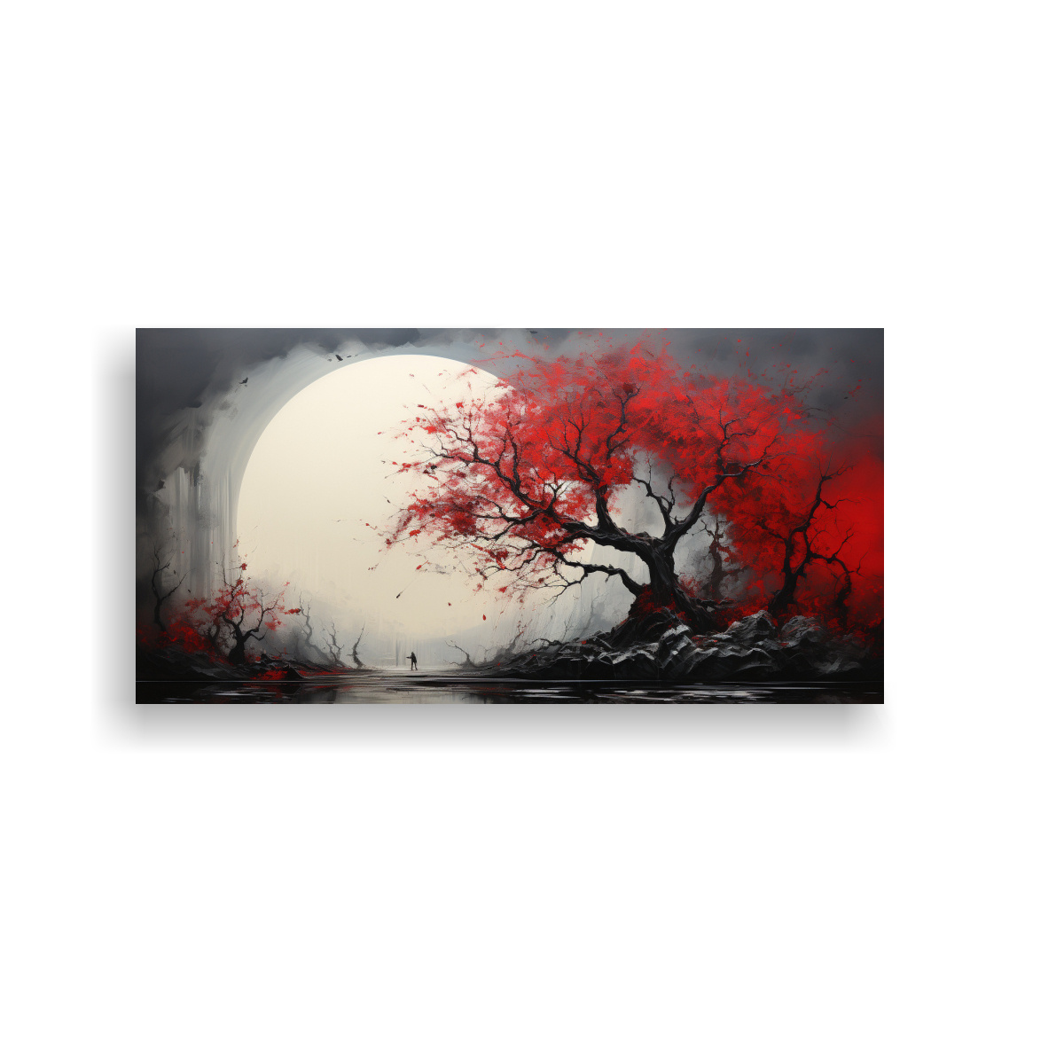 pintura-abstracta-de-figuras-en-bastidor-colores-rojo-y-negro-de-un-rbol-en-un-bosque