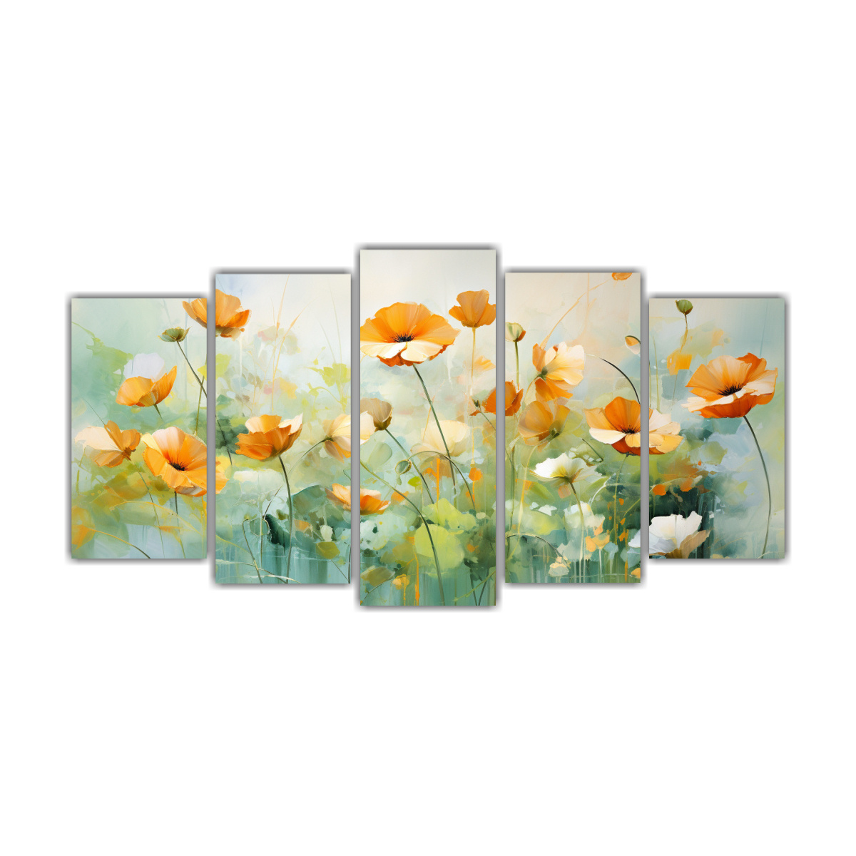 pintura-abstracta-de-flores-de-cal-ndula-colorida-en-cinco-lienzos