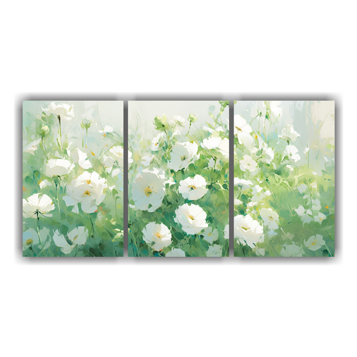 pintura-abstracta-de-flores-verdes-y-blancas-en-lienzo-arte-visual-de-tres-artes
