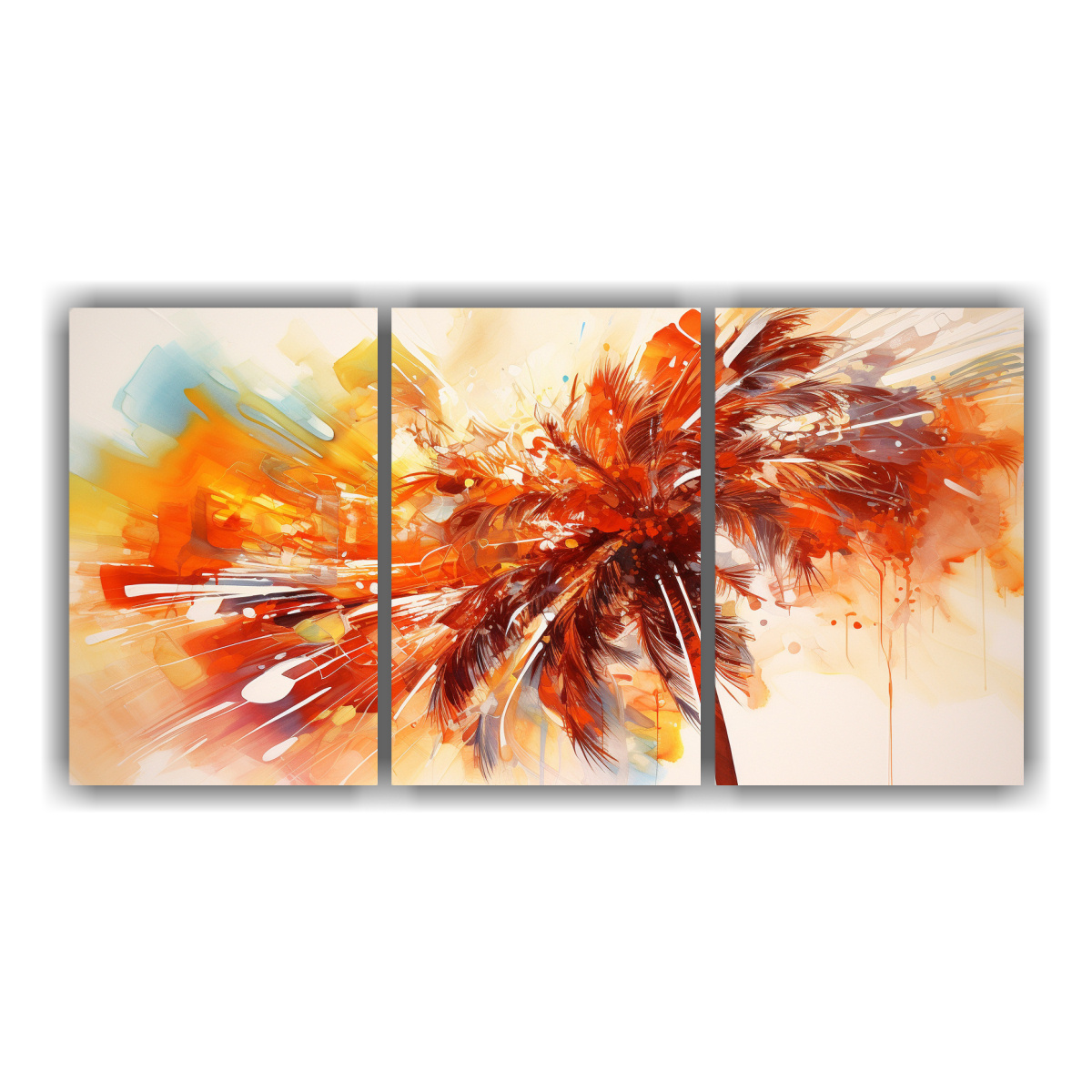 pintura-abstracta-de-palmera-roja-y-naranja-con-detalles-intrincados-en-tres-lienzos-de-colores-en-agua