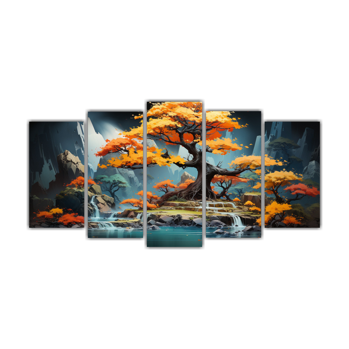 pintura-abstracta-de-rbol-bons-i-en-colores-amarillo-y-turquesa-set-de-5-obras-de-arte