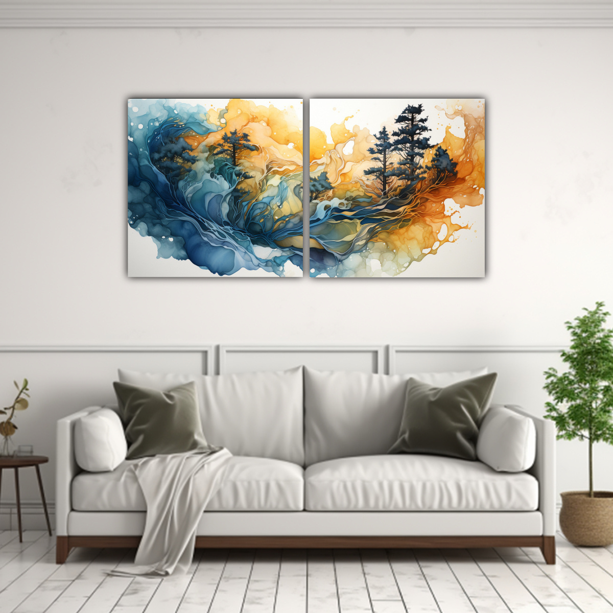 pintura-abstracta-de-rbol-de-redwood-en-colores-dorado-y-azul-1