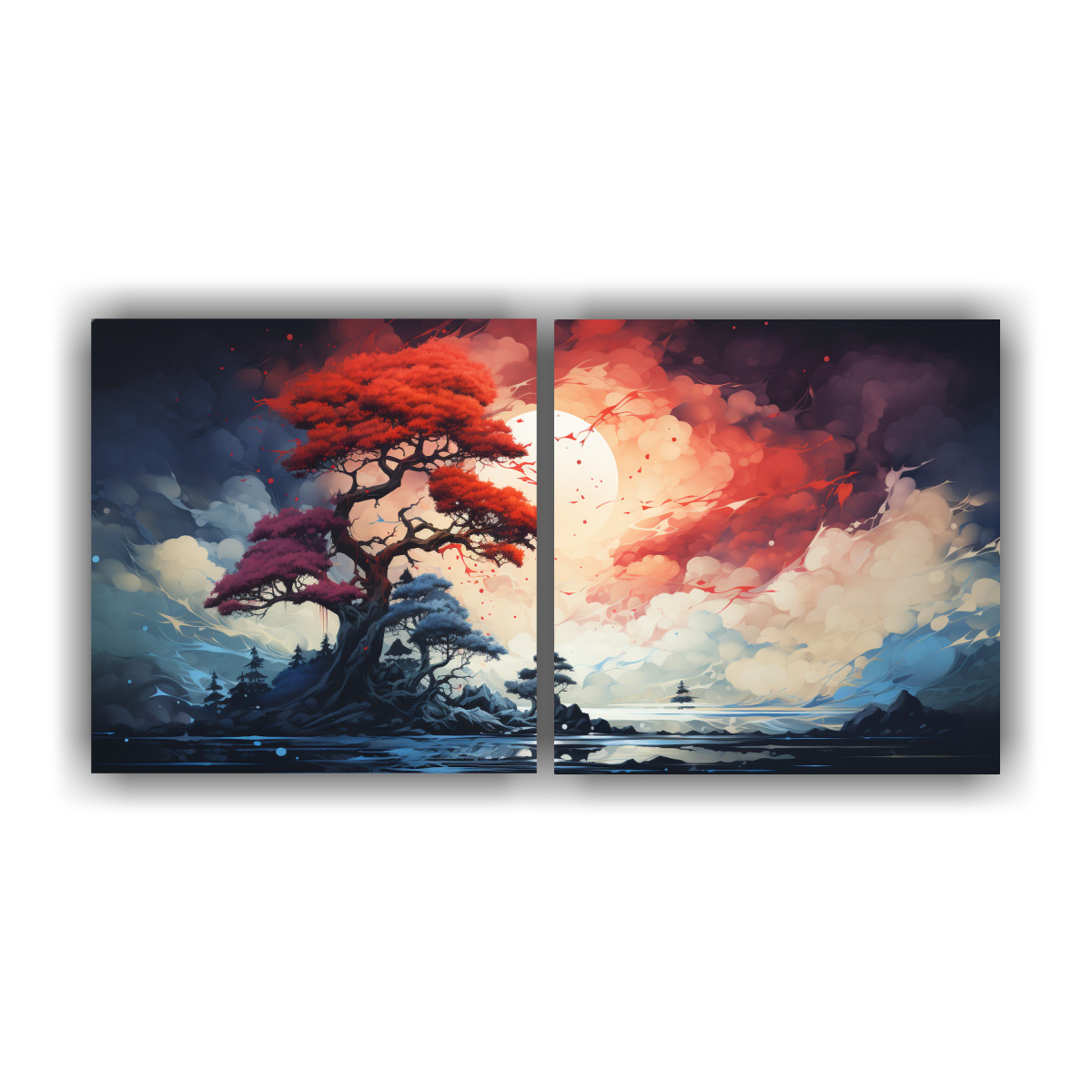 pintura-abstracta-de-un-pino-en-colores-rojo-y-azul