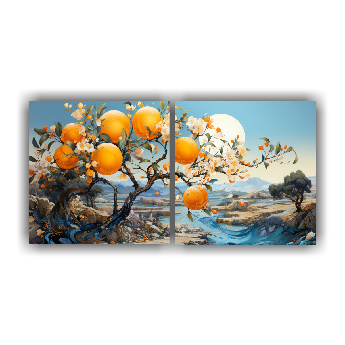 pintura-abstracta-de-un-rbol-de-naranja-en-colores-dorados-y-azules-sobre-lienzo-set-2-