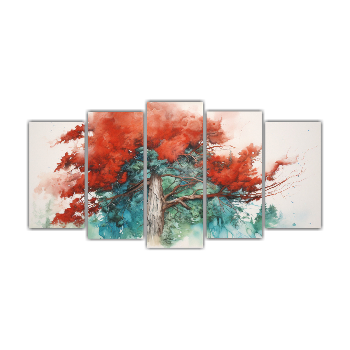 pintura-abstracta-de-un-rbol-de-secuoya-rojo-y-turquesa