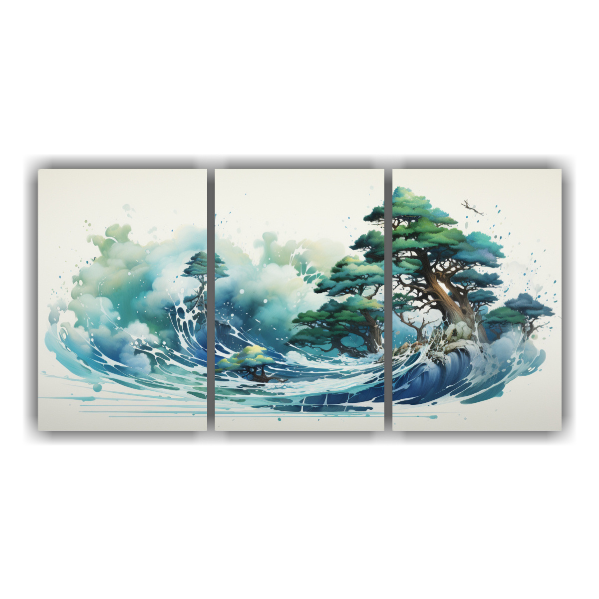 pintura-abstracta-duradera-de-tres-composiciones-de-decoraci-n-en-colores-turquesa-y-azul-de-un-rbol-de-pino-