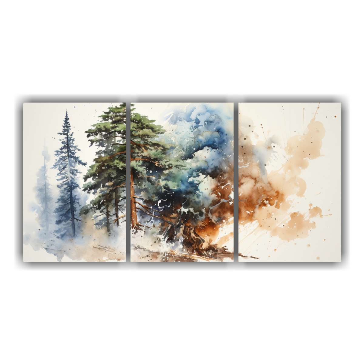 pintura-abstracta-en-blanco-y-azul-de-tres-telas-en-bastidor-sim-trico-de-un-rbol-de-secuoya-