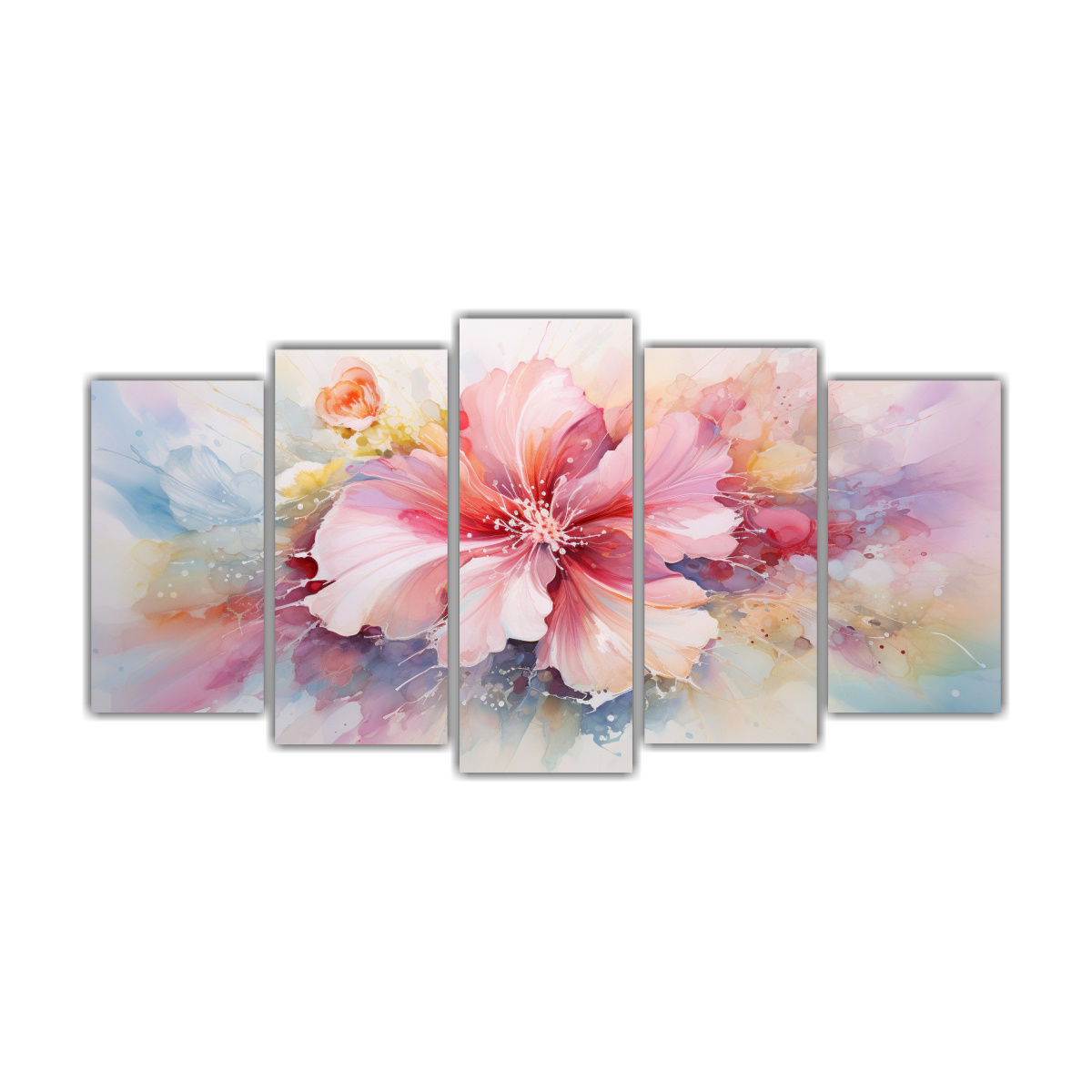 pintura-abstracta-en-relieve-con-dibujo-de-cinco-composiciones-florales-en-acuarela-