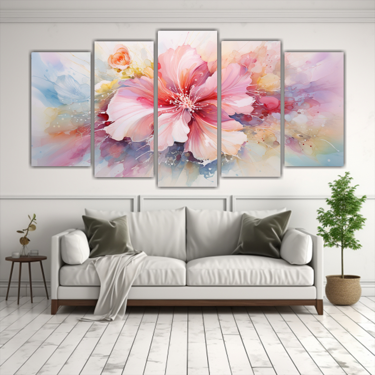pintura-abstracta-en-relieve-con-dibujo-de-cinco-composiciones-florales-en-acuarela-1-1