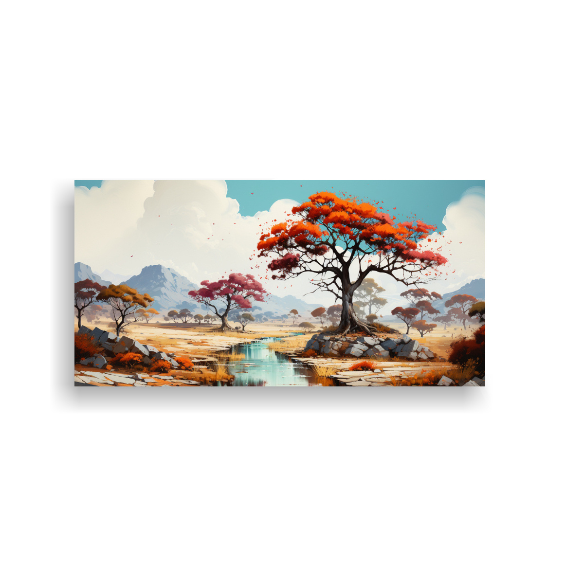 pintura-abstracta-savanna-y-desert-tree-colores-rojo-y-turquesa-en-bastidor-de-vanguardia