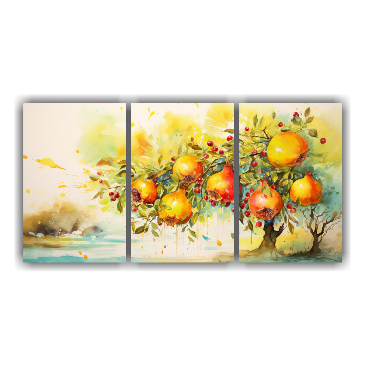 pintura-abstracta-tem-tica-rbol-granada-amarillo-y-verde-tres-artes